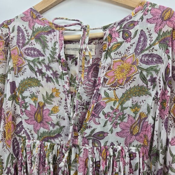 Daughters of India White Fuchsia Floral Kyra 100% Cotton Maxi Dress XS - Picture 4 of 16